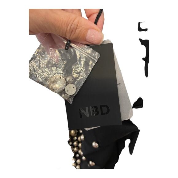 NBD Isla One Shoulder Mini Dress Cut Out Embellished Detachable Sleeve Black S - Picture 11 of 16